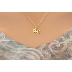 Gold Unicorn Charm Necklace, 24K Gold Plated Unicorn Necklace